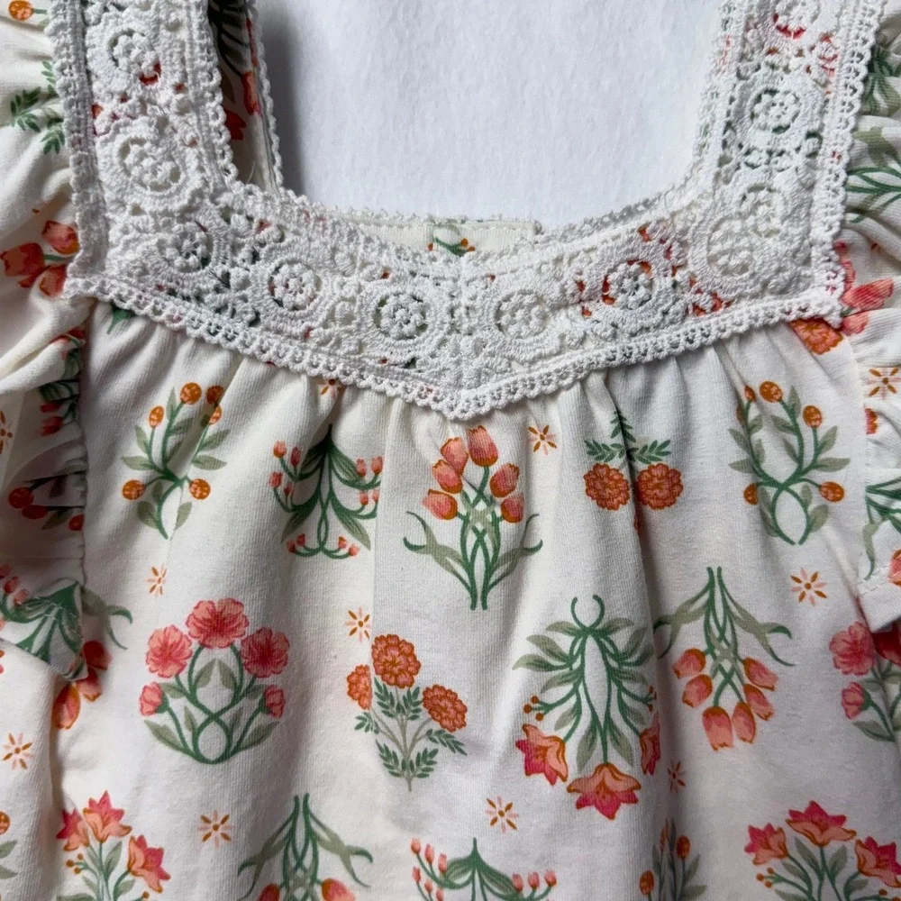 Haute Hippie Kids 2T Floral 3pc Set Top Shorts Bag Coral Lace NEW with 3‎ bows